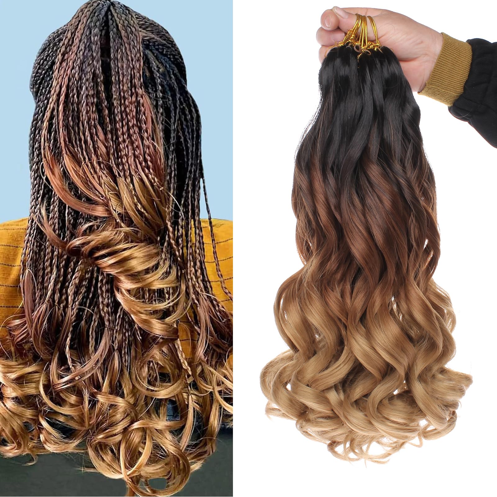 Mscat 14 Inch 8 Packs Pre Stretched French Curly Braiding Hair Loose Wave Bouncy Hair Extensions 1B3027#, 14 Inch (Pack of 8)