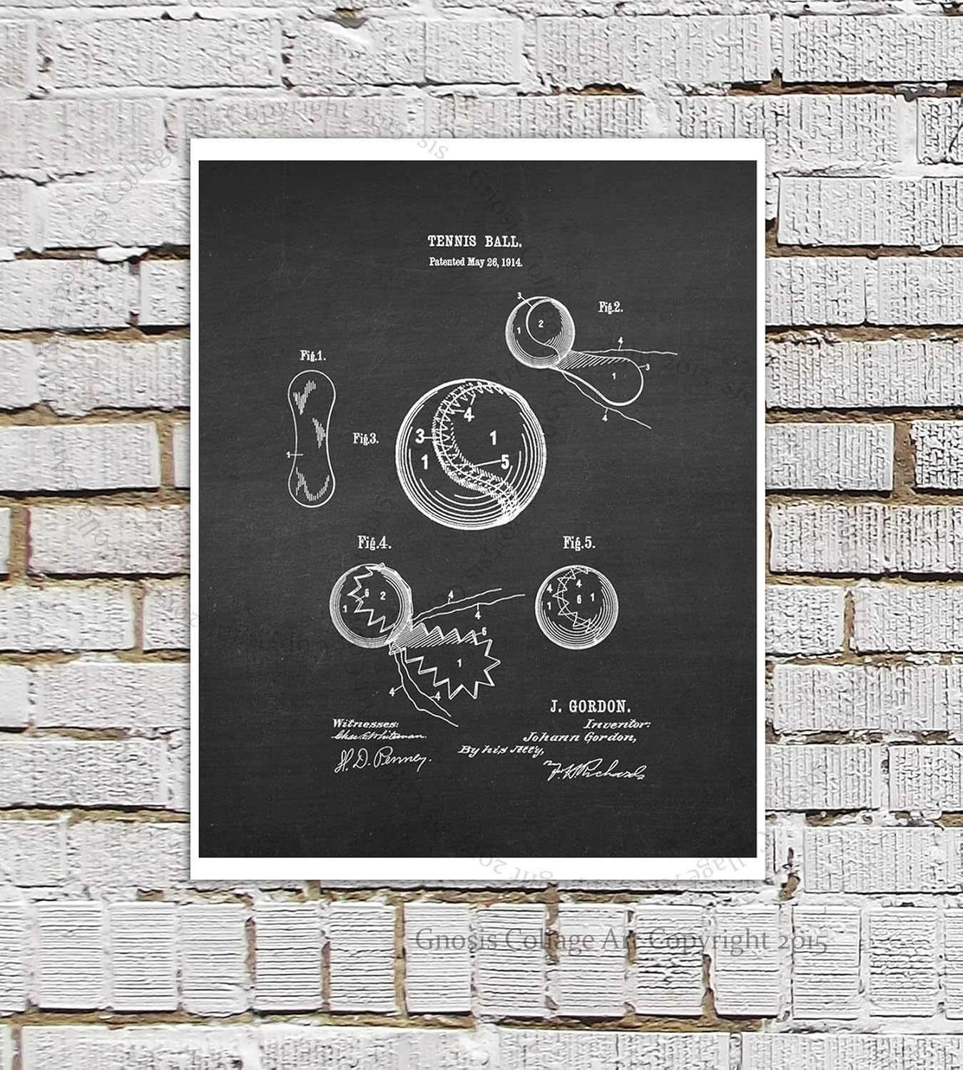 Tennis Decor Set of 6 Unframed Tennis Balls Tennis Racket Patents Art Prints