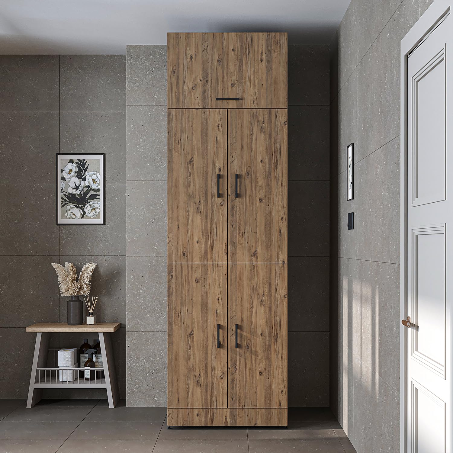 ROOMART Dora - Armadio per lavatrice e asciugatrice in 4 colori, con ante e tavola allungabile (rovere - 230 cm)