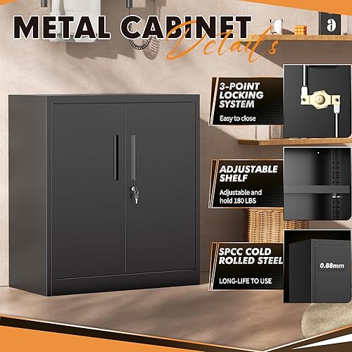 Miniatura 5 de INTERGREAT Armarios de almacenamiento de metal con cerradura, gabinete de almacenamiento de oficina con cerradura de 36 pulgadas con 2 puertas y 2