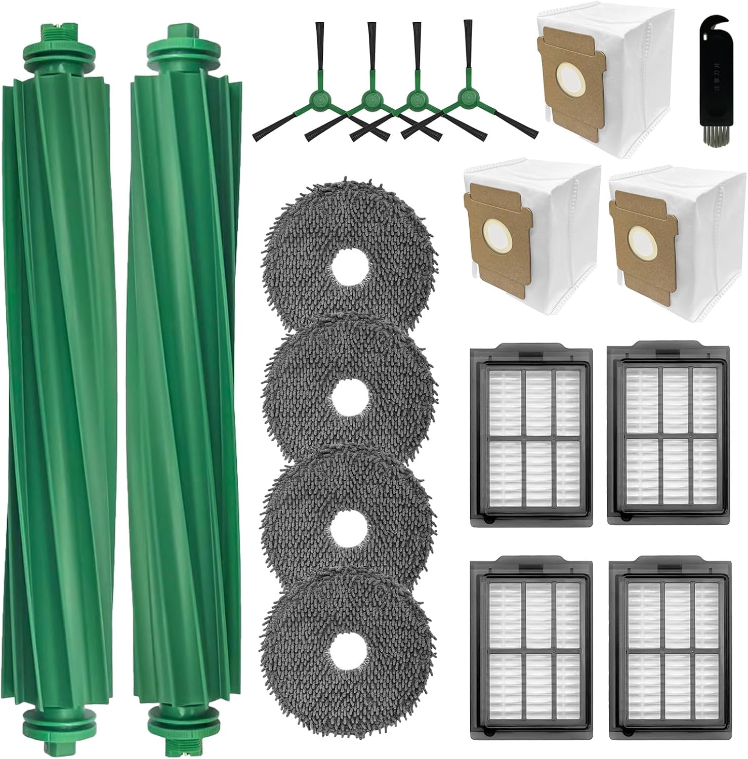 18 Pack Replacement Parts Kit for iRobot Roomba Plus 405 Combo/505 Combo/507 Combo Robot Vacuum Accessories, 2 Main Brushes,4 Mop Pads,4 HEPA Filters,3 Dust Bags,4 Side Brushes,1 Cleaning Tool