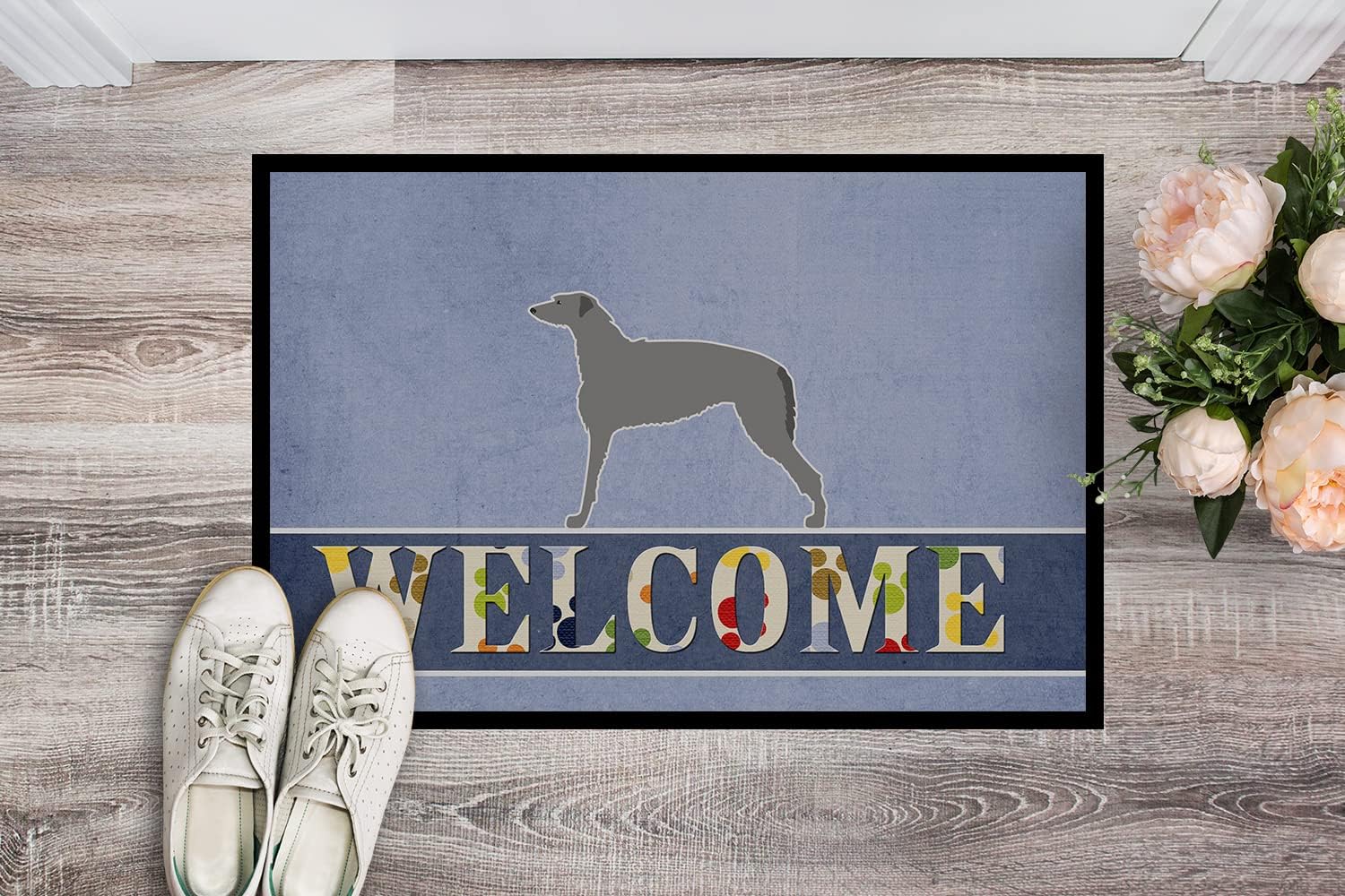Caroline's Treasures BB5500MAT Scottish Deerhound Welcome Doormat 18x27 Front Door Mat Indoor Outdoor Rugs for Entryway, Non Slip Washable Low Pile, 18H X 27W