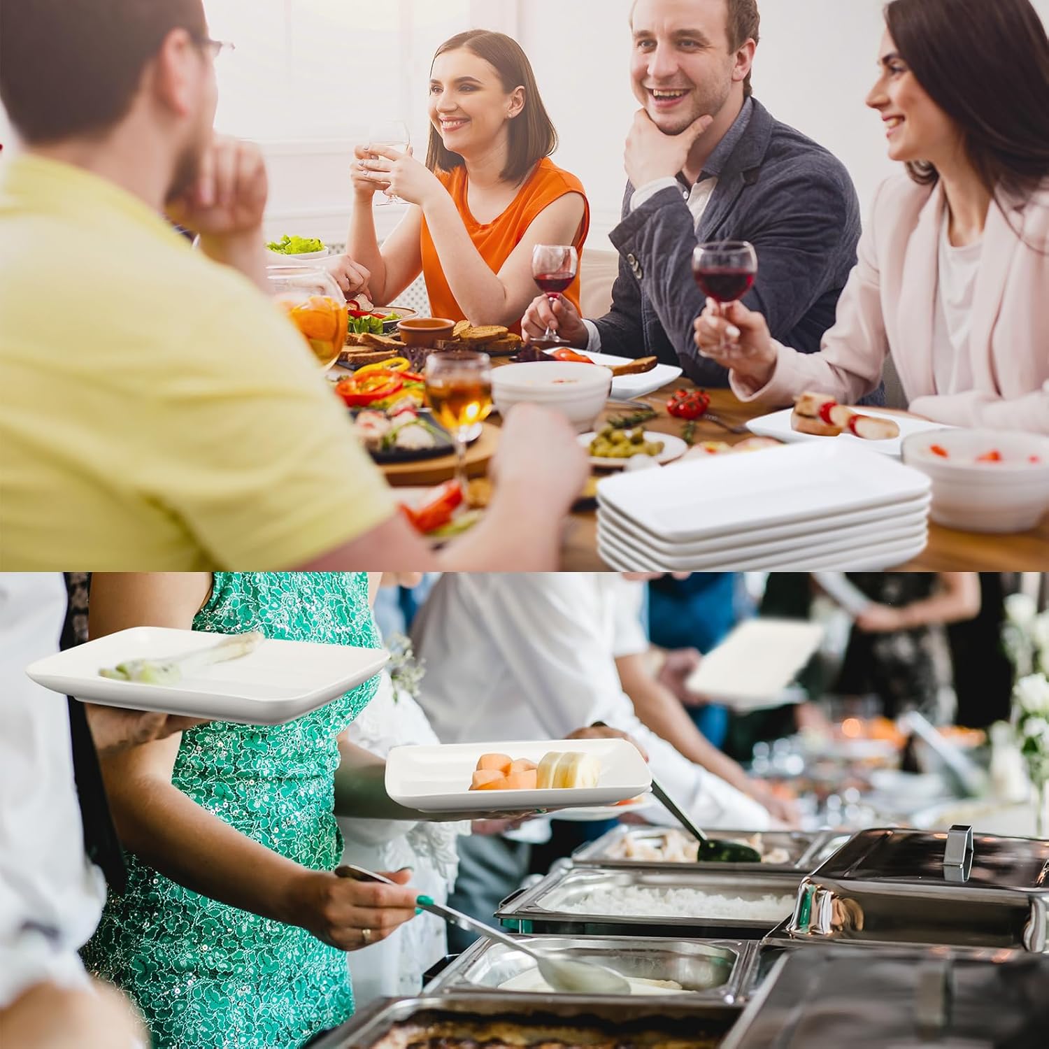 Irenare 12 Pcs 9 Inch Rectangular Salad Plates White Rectangular Porcelain Dessert Plates Appetizer Serving Tray Rectangular Porcelain Platters for Fruit Sushi Dinner Parties, Microwave, Oven Safe - Image 5