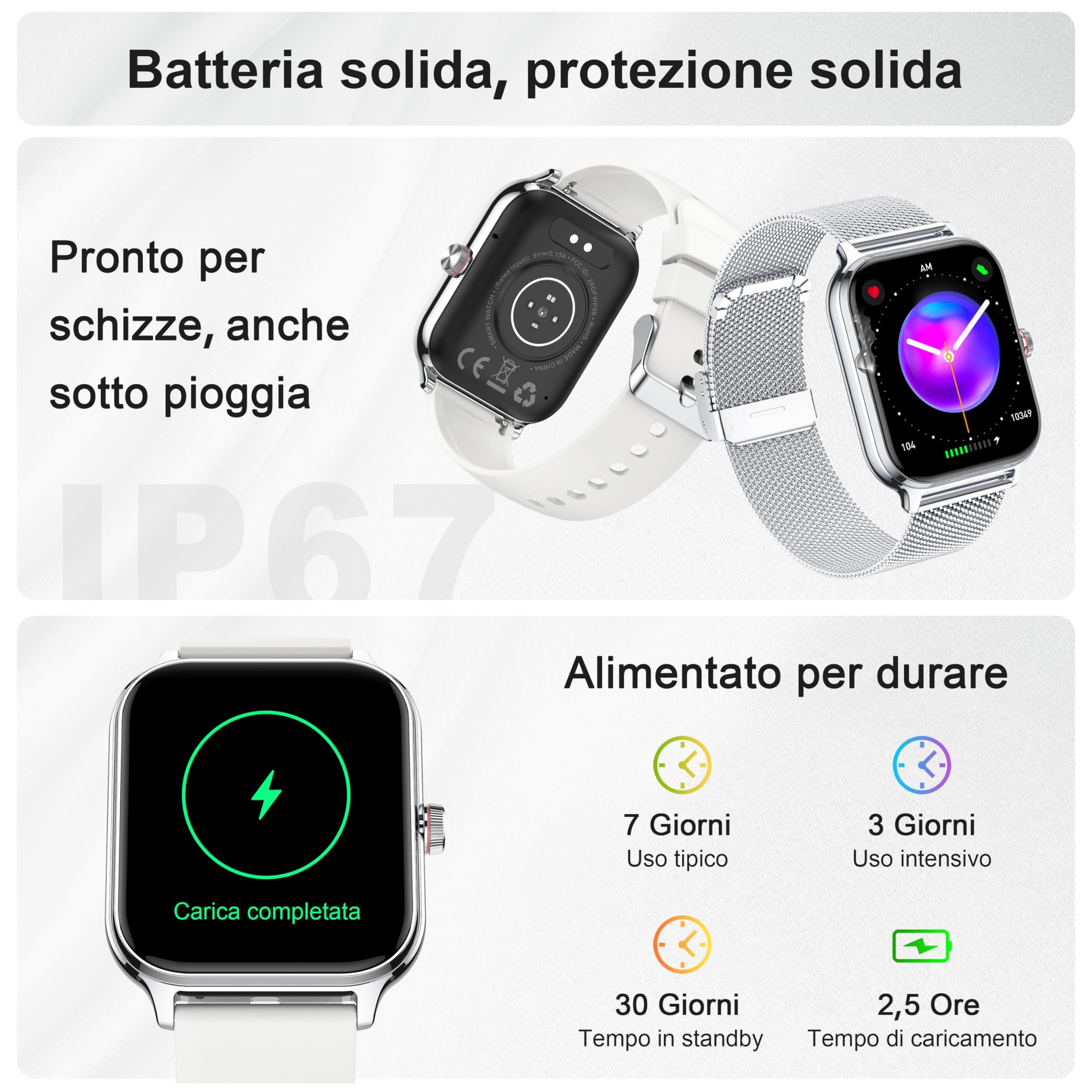 LODIMEKE Smartwatch Uomo Donna Chiamate Pressione Sanguigna Frequenza Cardiaca Sonno, 1.96'' AI Orologio 100+ Modalità Sportive, IP67 Impermeabile Contapassi Sveglia Calcolatrice iOS Android