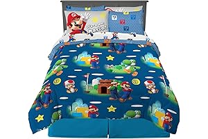 Franco Kids Mario Full Size 7-Piece Comforter and Sheet Set