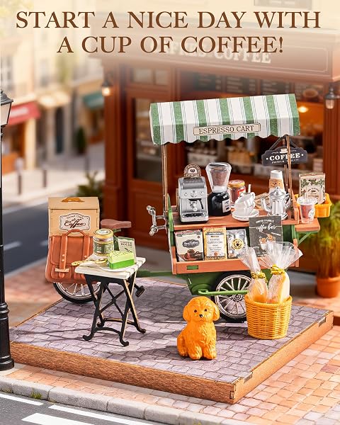 Rolife Casa delle Bambole Carrello del Caffè Aromatico Kit de Modello in Legno Casa in Miniatura Book Nook Decorazione per la Casa Regalo Creativo per Adulti - 2