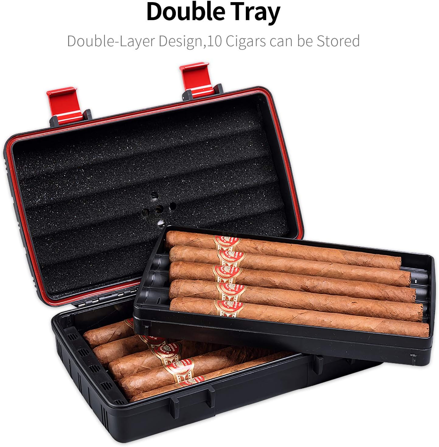 CIGARLOONG Cigar Humidor Travel Cigar Case Double Layer with Hygrometer and Humidifier(Color:Orange)