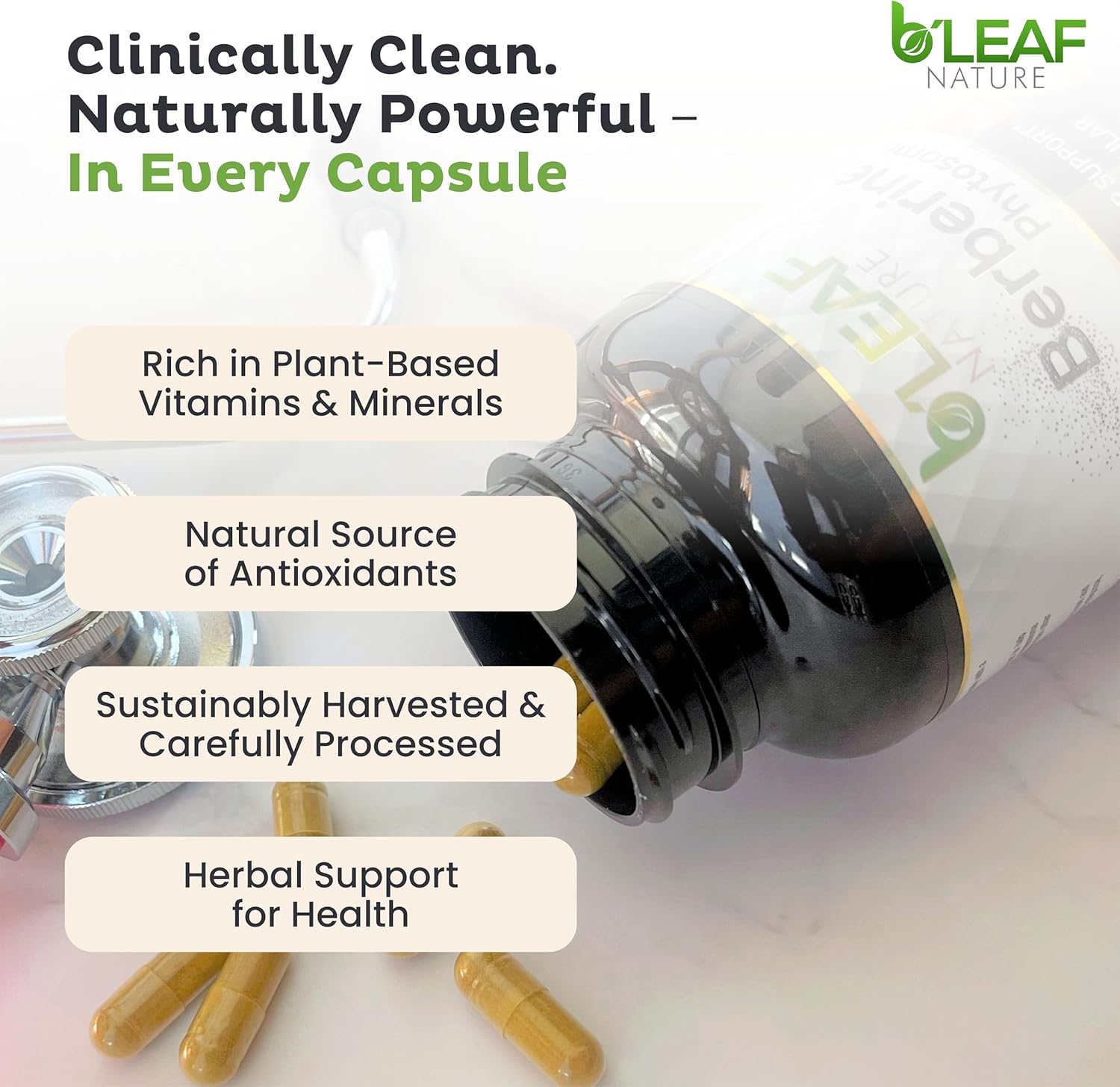 B’Leaf Nature Berberine Phytosome, 120 Capsules – 1100mg Berberine Supplement for Metabolic and Cardiovascular Support – Vegan, Gluten-Free, Non-GMO Berberine Phytosome Capsules for Immune Wellness