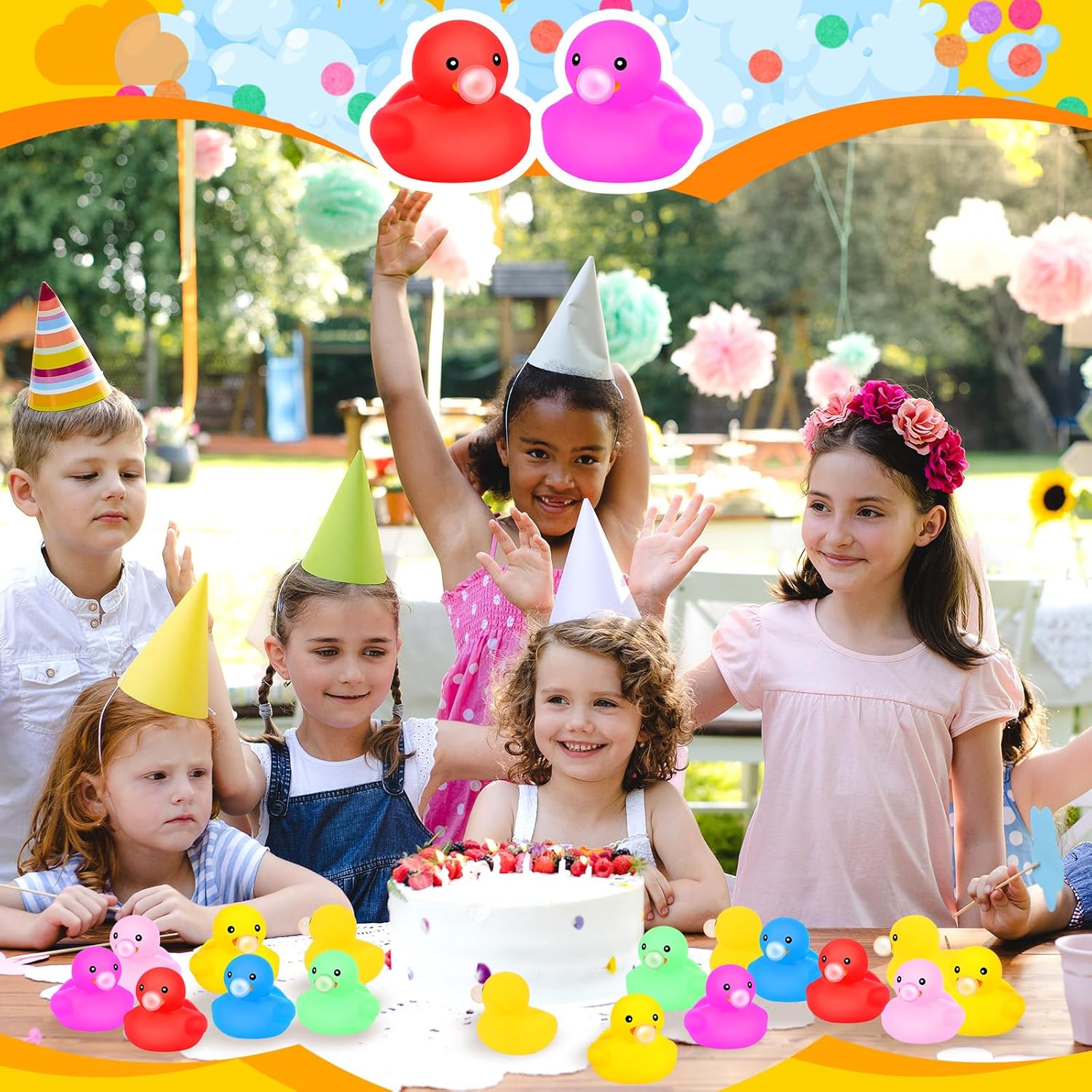 Lenwen 100 Pcs Colorful Rubber Ducks 2.2 Inch Blow Bubbles Duck Bath Toy with Sealed Plug No Hole Waterproof Relieve Stress Fidget Bathtub Toy for Pool Summer Beach Birthday Party Favor Gift