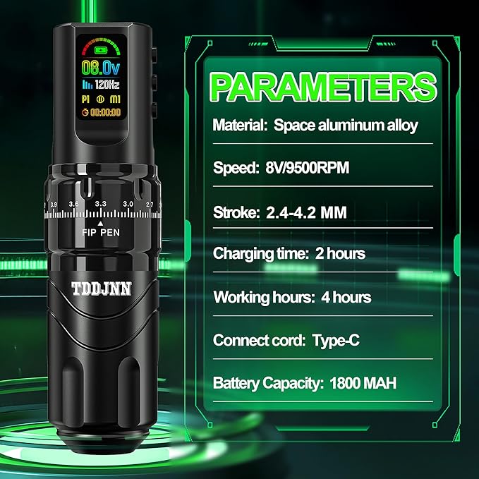 Kit Máquina Tatuar Rotativa Inalámbrica TDDJNN con Batería y miniatura 7