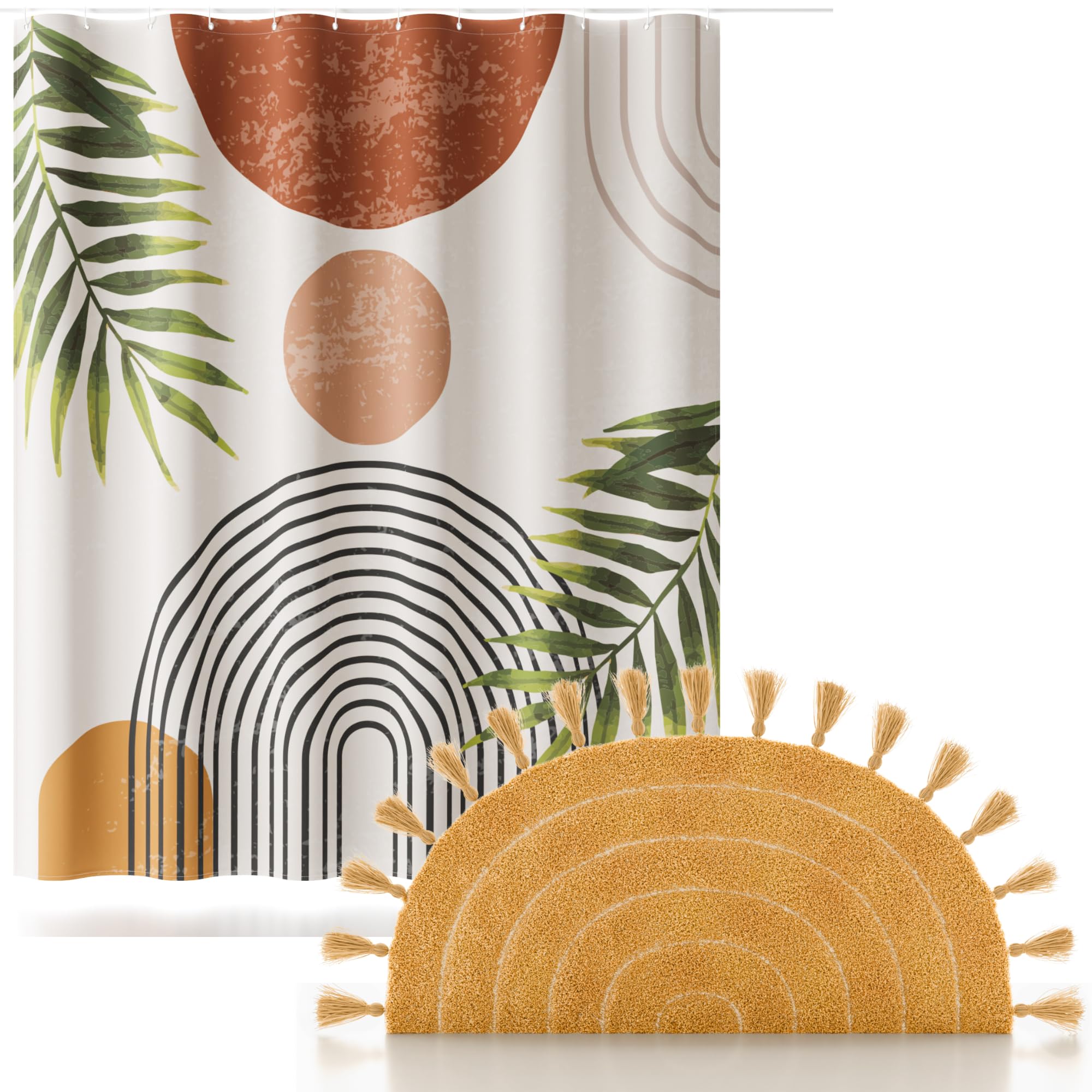 KIBAGA Beautiful Boho Shower Curtain and Rug with Tassels