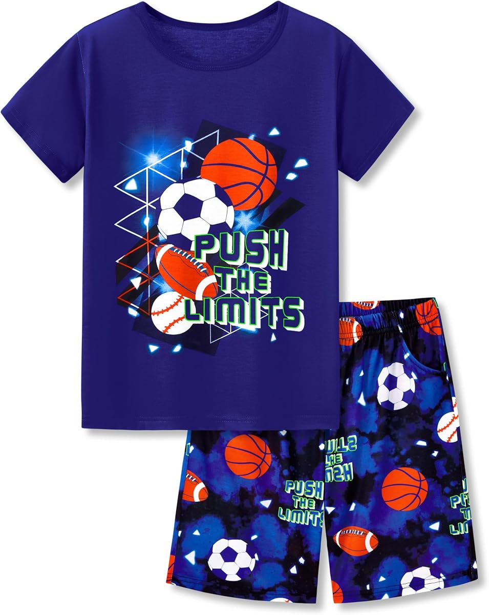 Boys Soft Trendy Print 2-Piece Short Sleeve Pajama Set Sizes 6-18