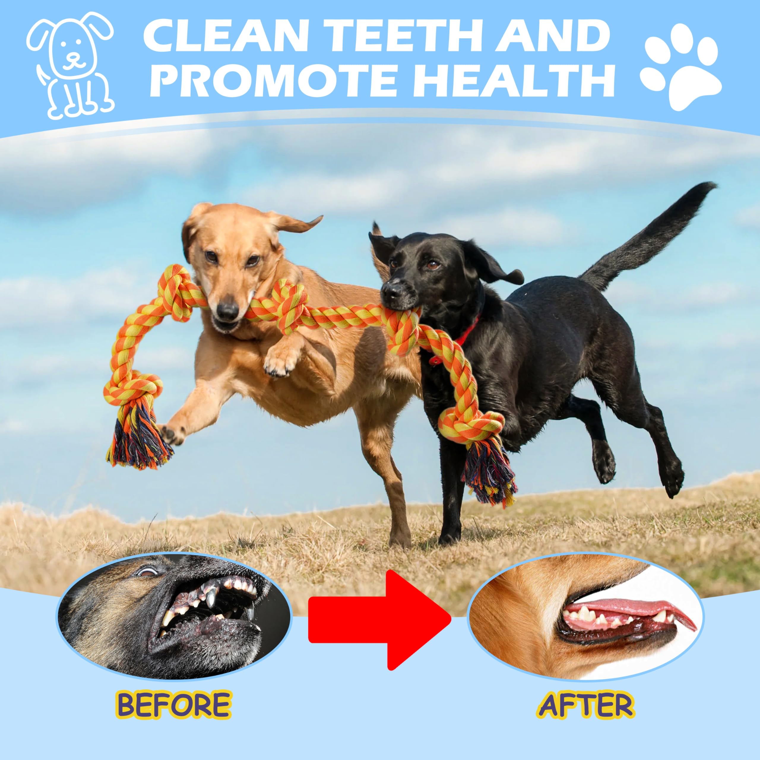 Aitmexcn Dog Rope Toys for Large Medium Dog Chewers, Rope Indestructible Dog Chew Toys, 37 Inch 5 Knots Tough Dog Tug Toy for Teeth Cleaning, Tug of War-Orange - Image 4