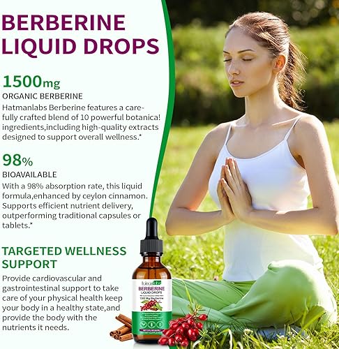 Miniatura 4 de Suplemento de berberina de alta resistencia, 100% absorción de gotas líquidas de berberina, suplemento líquido de berberina con canela de Ceilán,
