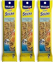 Vitakraft Banana Sticks Parakeet Treats - 3 Pack (6 Sticks) Crunchy Natural Seed & Banana Blend for Beak Health