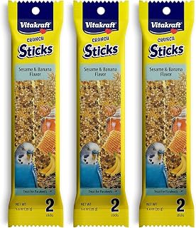 Vitakraft Banana Sticks Parakeet Treats - 3 Pack (6 Sticks) Crunchy Natural Seed & Banana Blend for Beak Health
