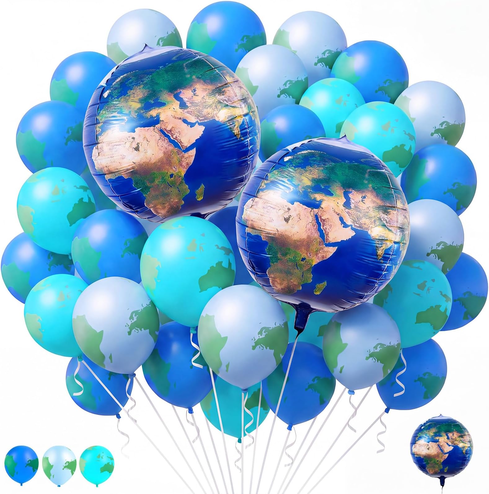 Zhanmai 48 Pcs Globe Earth Balloon Set, 22" Foil & 12" Latex World Balloons