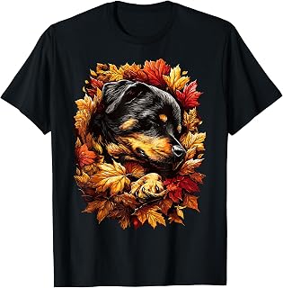 Sleeping Rottweiler with Fall Leaves Autumn Aesthetic Dog T-Shirt