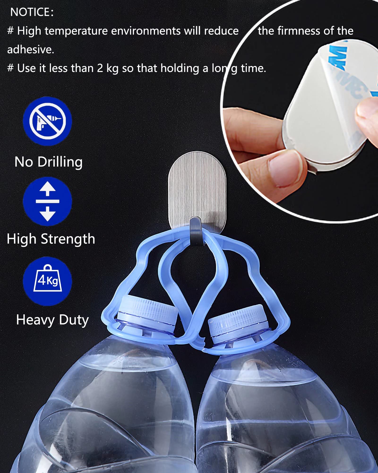 KAXIMON Klebehaken 10er Set - Superstarke Wandhaken Ohne Bohren, Schwarz