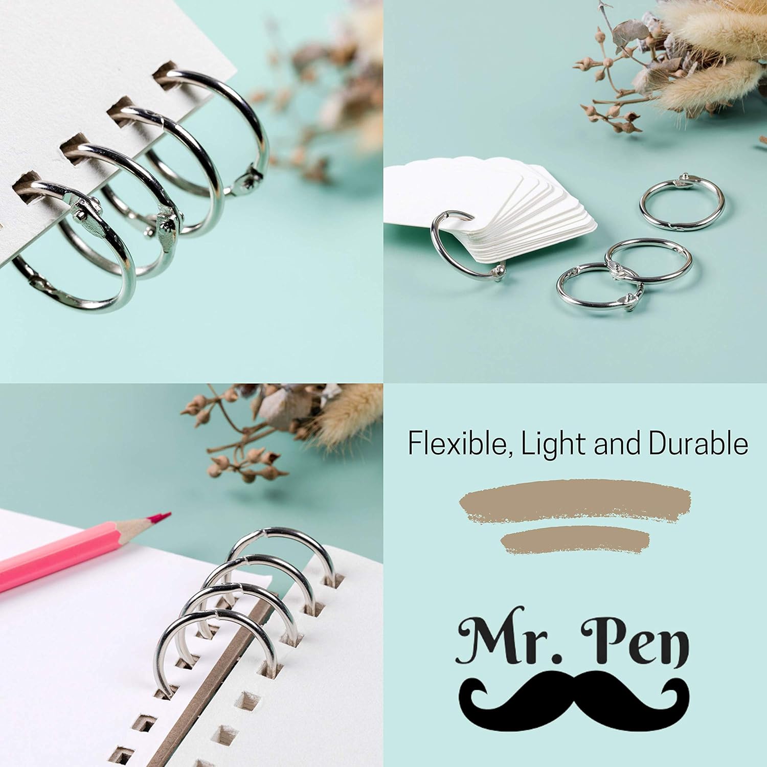 Mr. Pen- Loose Leaf Binder Ring, 40 Pack, Binder Rings 1 Inch, Binder Rings, Book Rings, Metal Rings for Index Cards, Rings for Flash Cards, Index Card Rings, Paper Rings, Small Binder Ring, Book Ring : Office Products