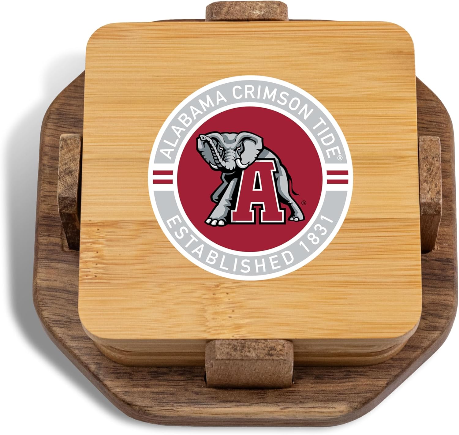 The Memory Company Officially Licensed NCAA Wood Inlay Coaster Set - 4-Pack Handcrafted Drink Coasters with Holder, Premium Sports Fan Home Bar Accessories, Official Team Logo Collection