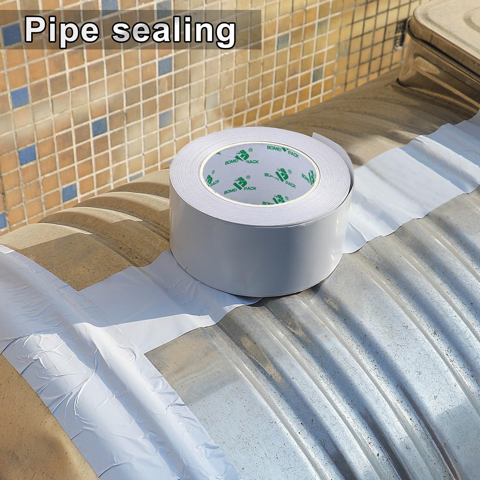 BOMEI PACK 2 rollos de cinta de aluminio blanco de 50 mm x 50 m, resistente al calor, cinta de lámina de alta temperatura, 2 pulgadas, reparación de tuberías aislantes, calefacción, ventilación