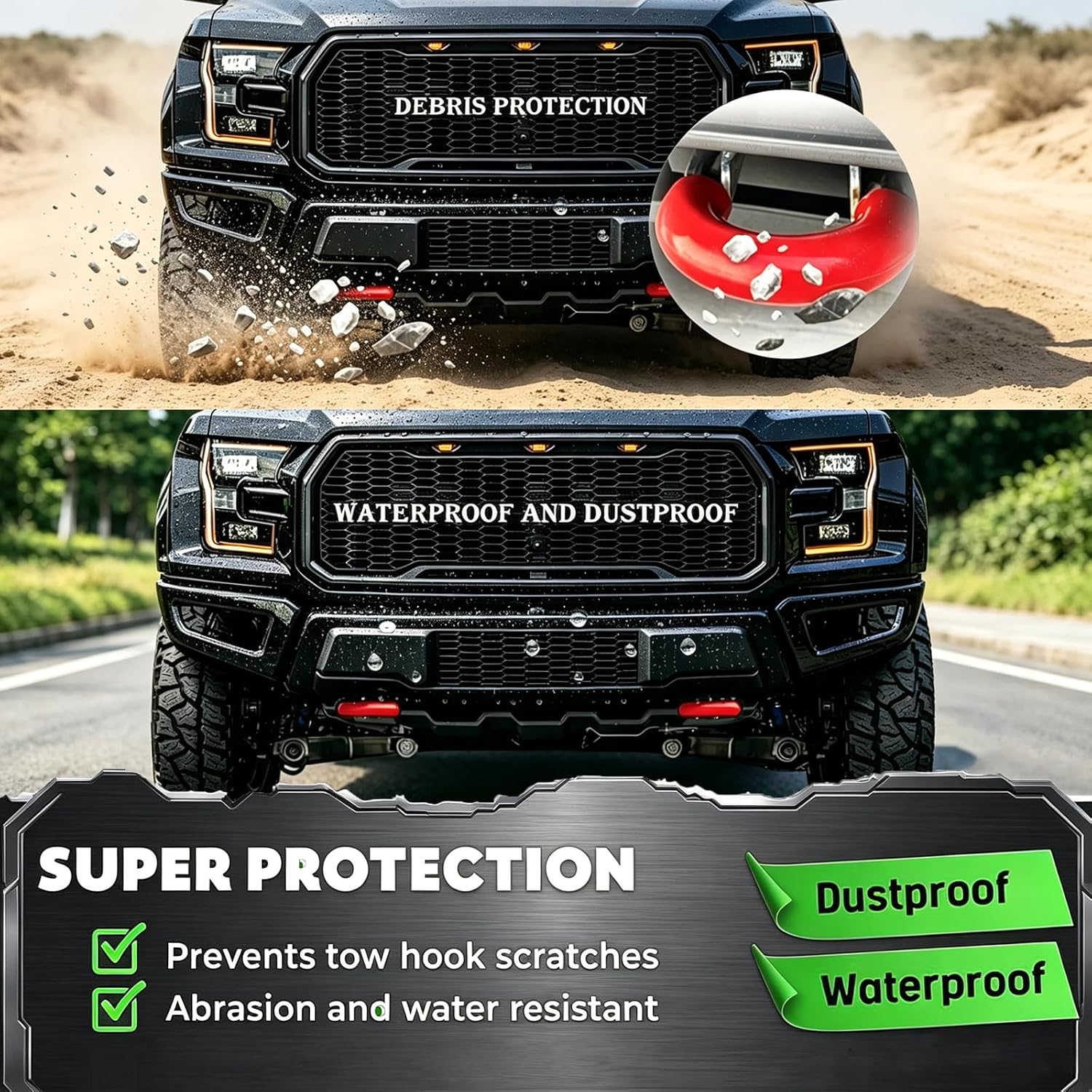 Tow Hook Cover for 2004-2026 Ford F-150 & 2021-2026 Bronco Base/Big Bend/Outer Banks, Compatible with 2017-2021 Toyota Tundra, F150 Accessories, Silicone Tow Hook Covers, Red (2 Pack) image 5