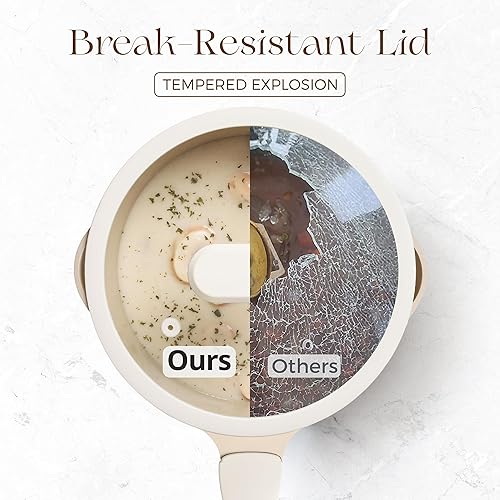 Miniatura 6 de PRICUSIS Cacerola antiadherente de cerámica con tapa, olla de 2.7 cuartos no tóxica con asas de vertido, completamente recubierta, 100% apta para