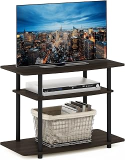 Furinno Turn-N-Tube 3-Tier TV Stand for 32-Inch TVs - No Tools Easy Assembly, Dark Brown/Black Entertainment Center
