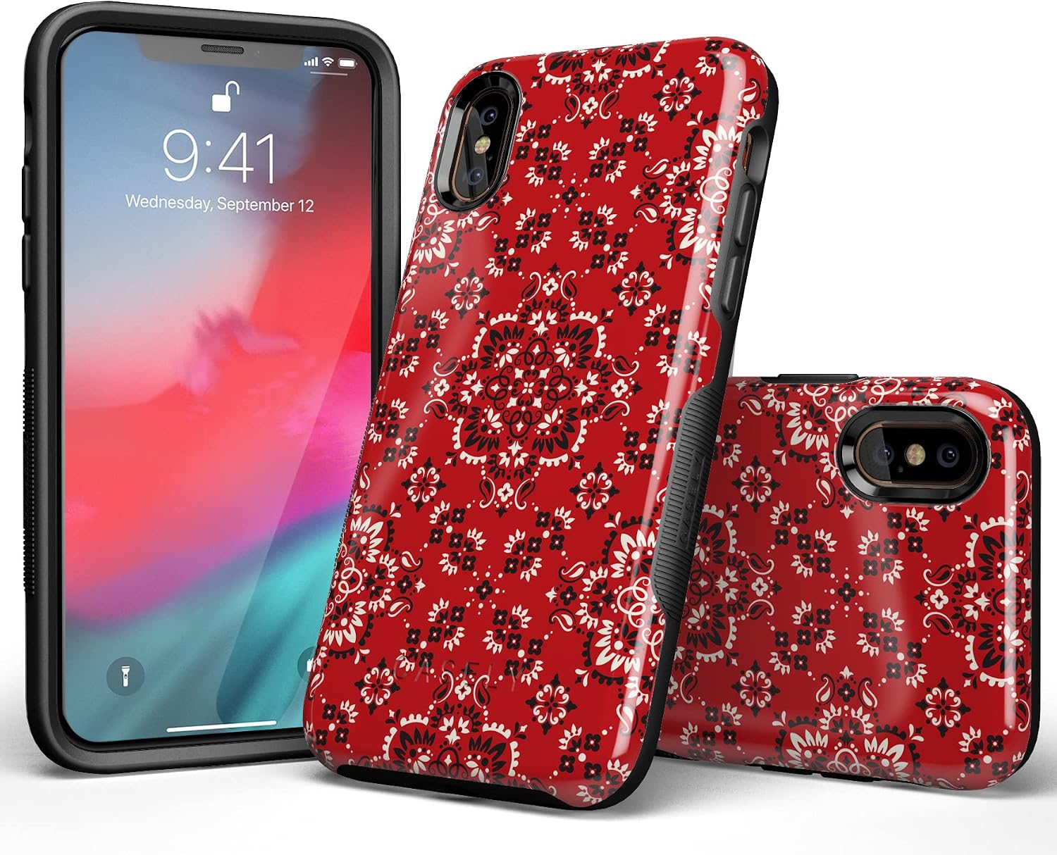 Casely iPhone X/XS Case | I'm with the Band | Red Bandana Print | Bold Protective Design