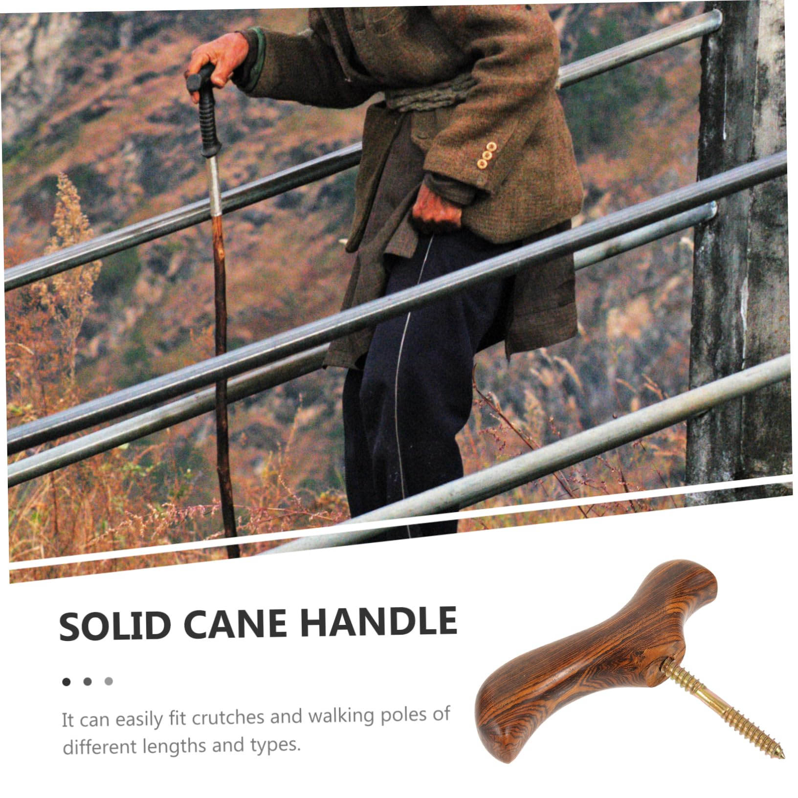 Mobestech Poignée en Bois pour Canne de Marche - Poignée Pliable - Poignée de Canne d'entraînement - Tête de Canne - Corps Humain - Tige de Polissage - Bouton en rotin et métal