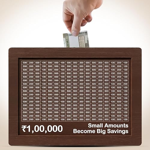 Coin Box for Kids, Wooden Money/Piggy Bank, Carved Design, Money Saving Box for Adult, Savings Challenge Box, Wooden Coin Piggy Bank, 100000 Money Saver, Gullak - Money Saving Box