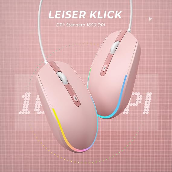 Seenda Wired Mouse RGB Lighting 1600 DPI Pink