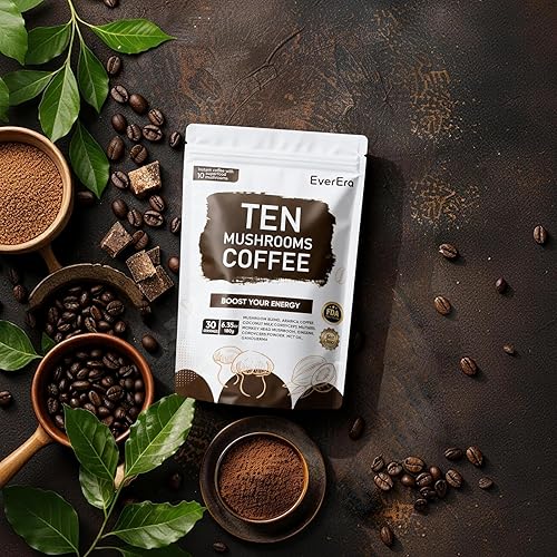 Miniatura 6 de Café de hongos, orgánico con 6 hongos adaptogénicos y aceite MCT, café instantáneo para una mejor energía, enfoque, digestión, inmunidad con melena