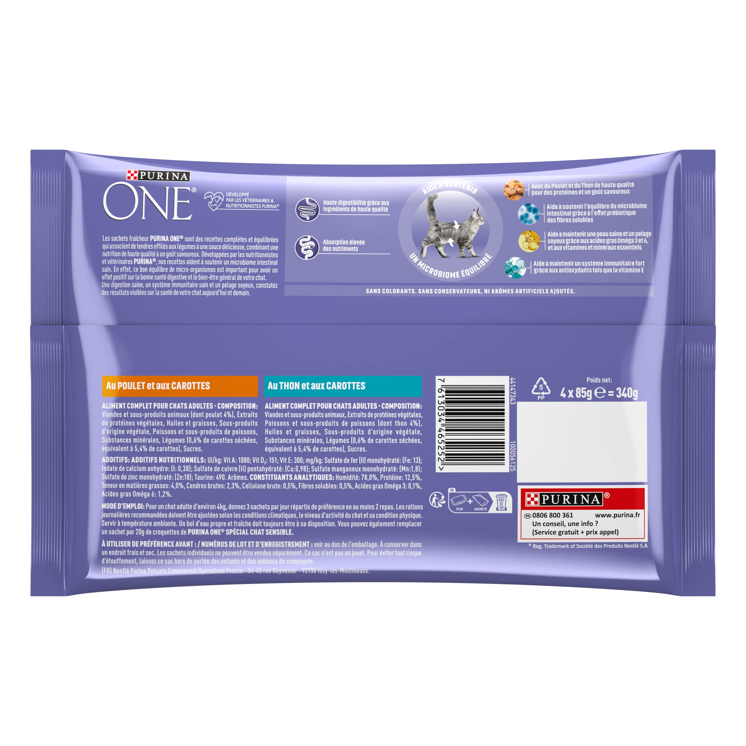 PURINA ONE | BIFENSIS | Spécial Chat Adulte Sensible | Aide à Maintenir Un système immunitaire Fort et Une Digestion Saine | Effilés en Sauce | Au Poulet et Thon | Sachet Repas | Lot de 12 (4 x 85g)