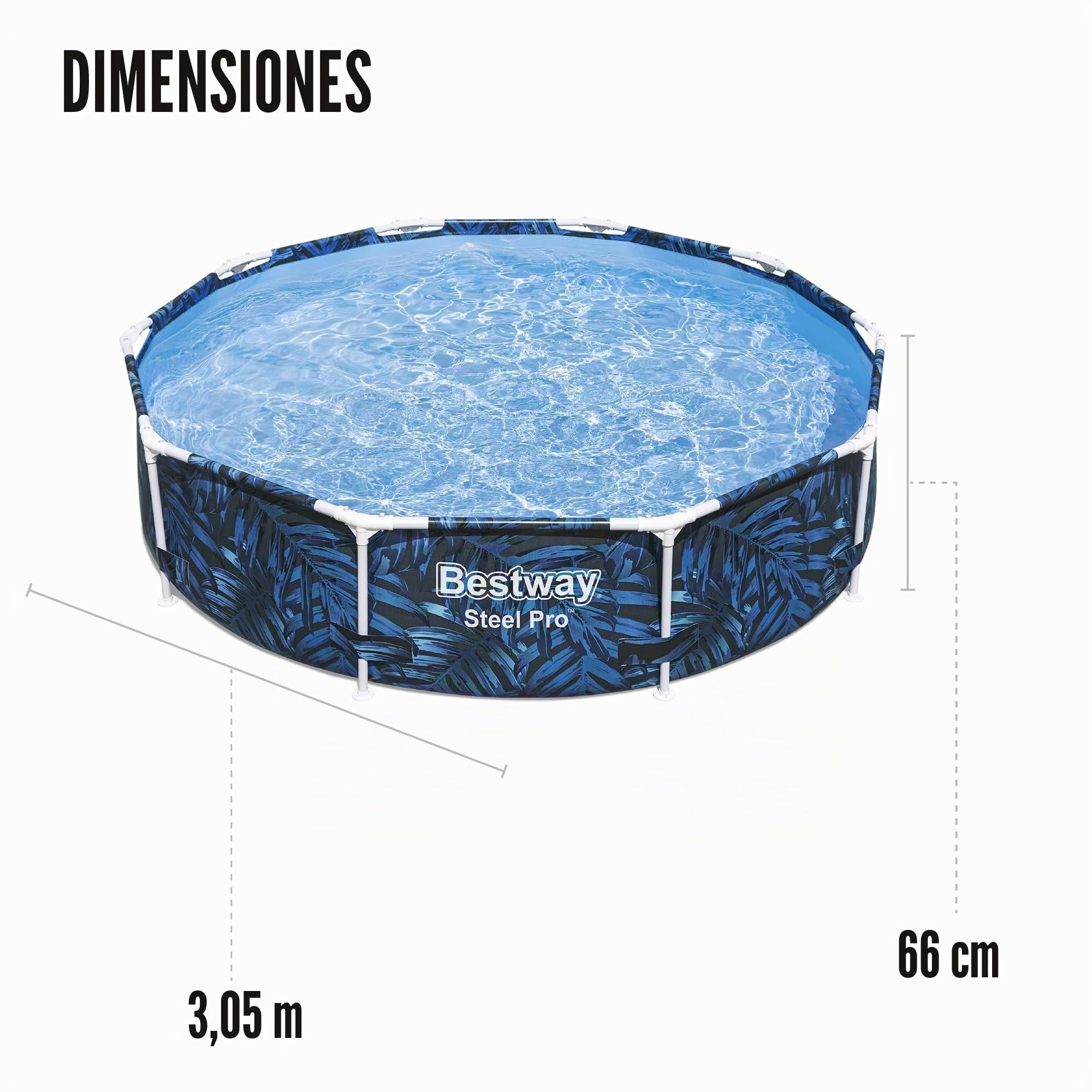 BESTWAY - Piscina Desmontable Tubular Infantil Steel Pro 305x66 cm Tritech Reforzado con Marco de Acero Diseño Animales de Colores Capacidad 4.062 Litros