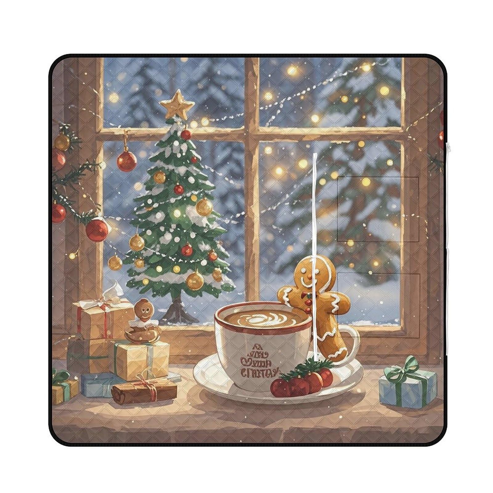 Tapis de pique-nique portable imprimé pain d'épice café pour intérieur
