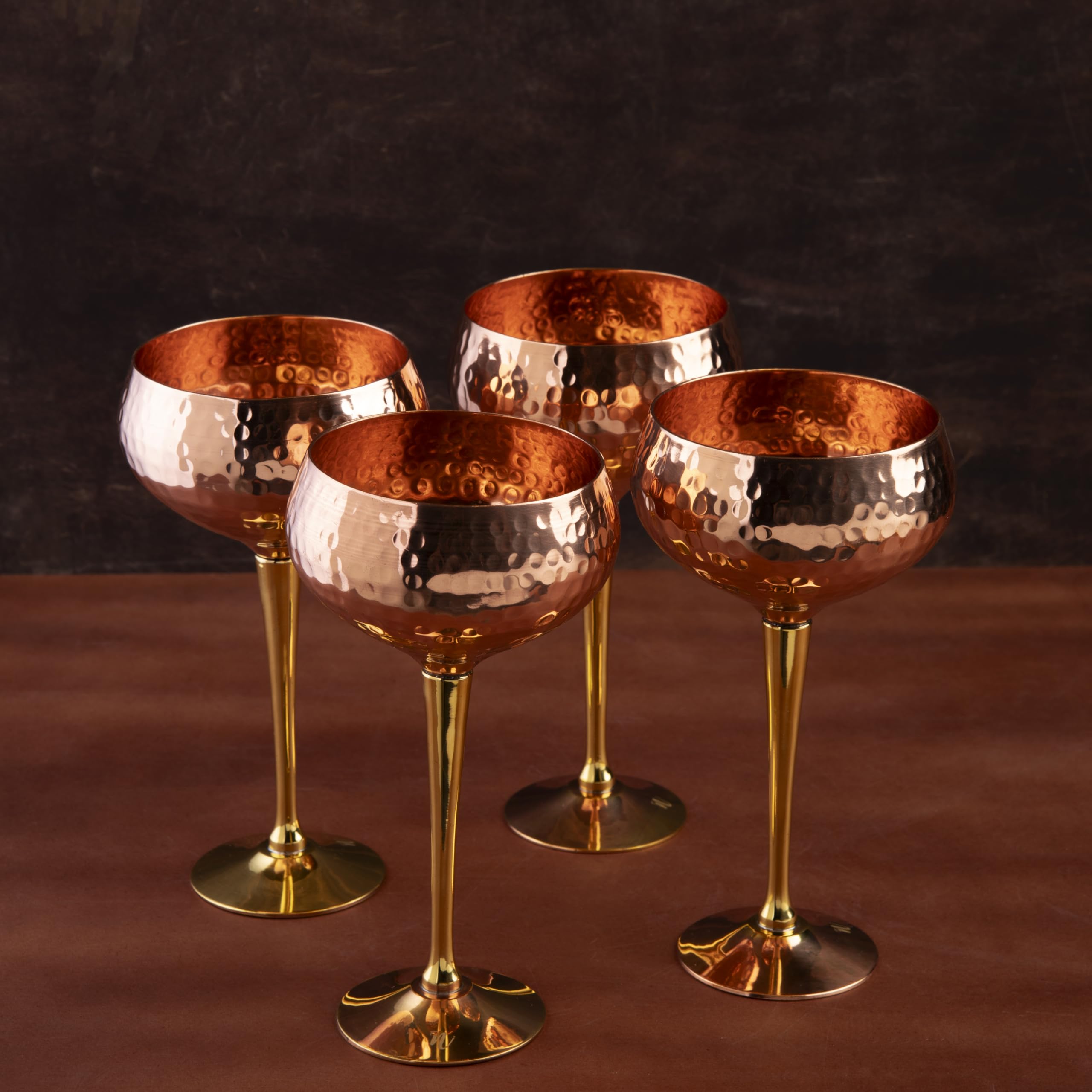 GIBOX Luxe Vintage Wine Liquor Goblet Brass Mocktail Bevrage Barware Home Decor Wine Glass Bar Accessories & for Anniversary & Weddgin Gift (Combo Pack of 4)
