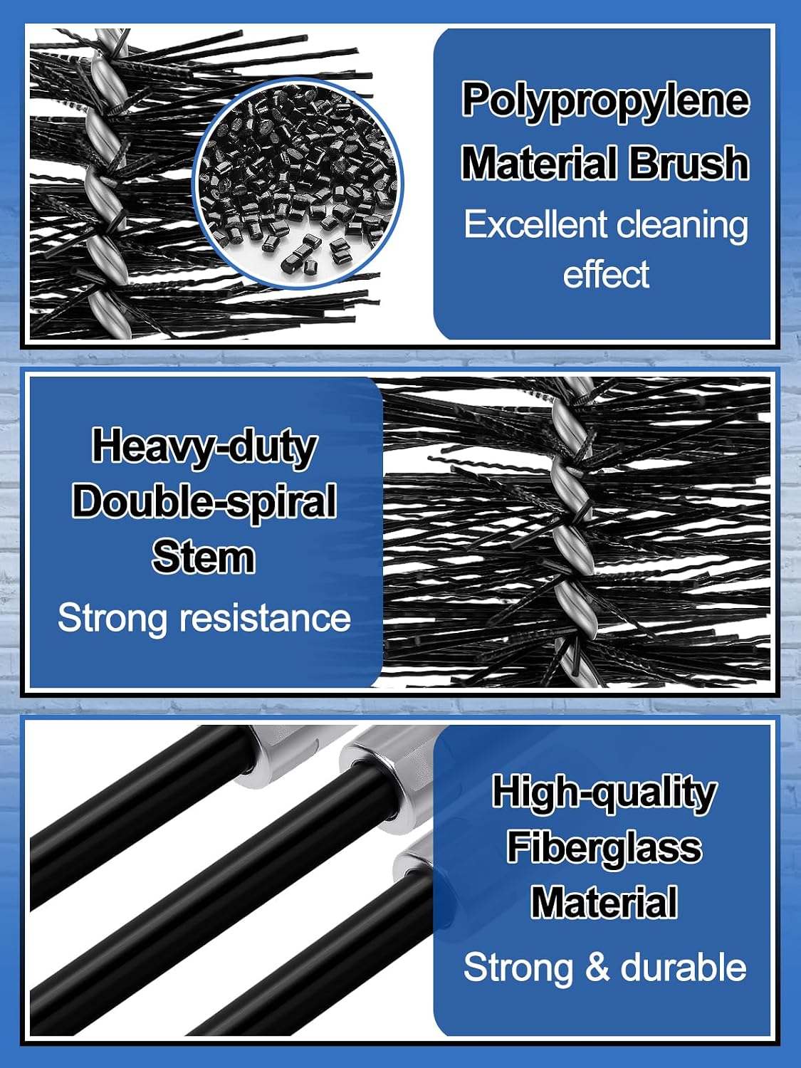 36ft Fiberglass Chimney Cleaning Kit, 6" Dia x 7.5" H Brush & 3ft×12pcs Rod