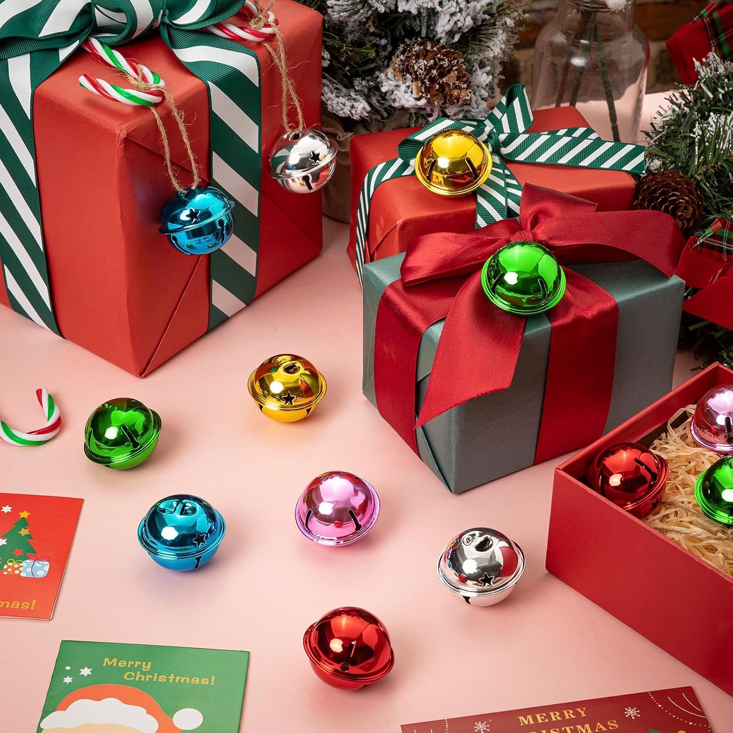 36Pcs Large Jingle Bells, 1.6IN Colorful Jingle Bells Craft for Christmas Holiday Decoration