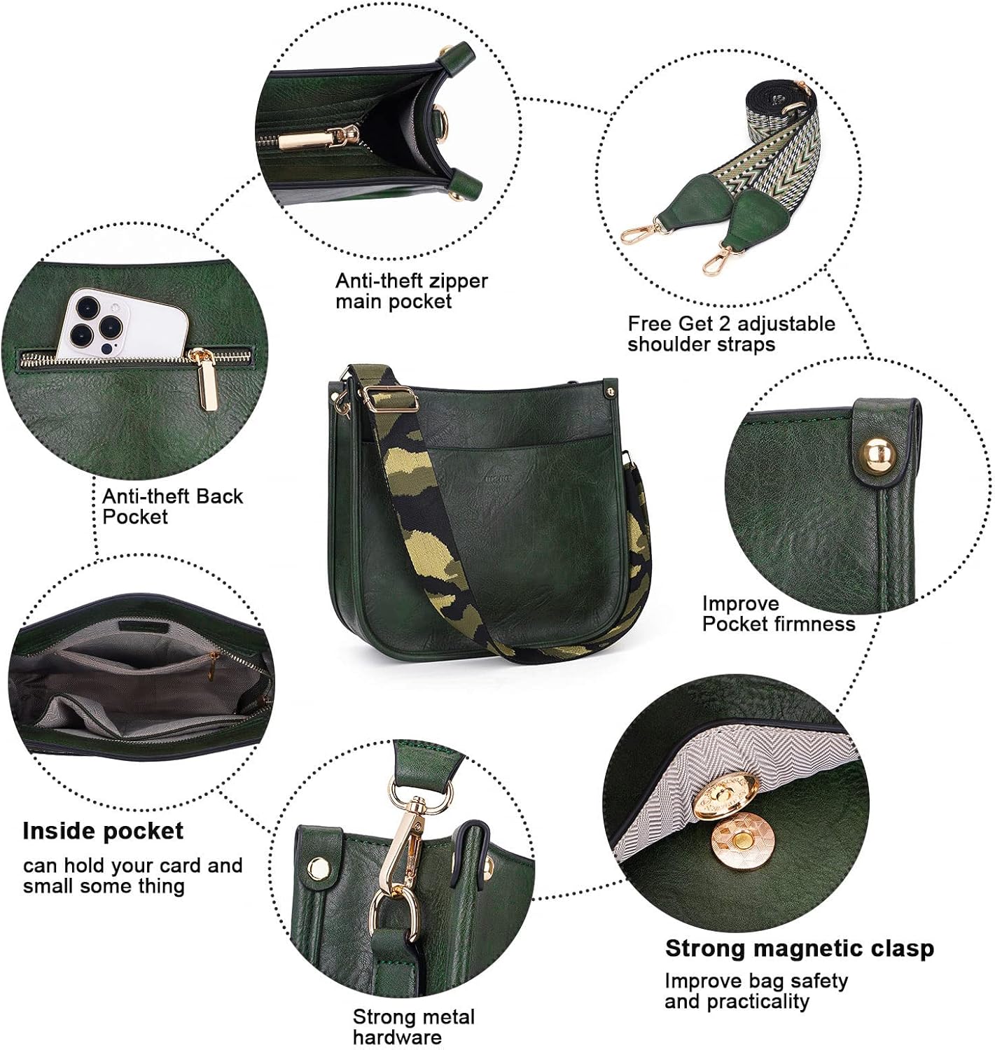 HKCLUF Crossbody Bags for Women Trendy Vegan Leather Hobo Handbags With 2PCS Adjustable Guitar Strap Shoulder Bucket Bags - Image 8