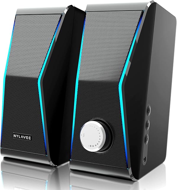 Computer Speakers, Dynamic RGB Computer Speakers for Desktop, HiFi Stereo USB Powered PC Speakers, Bluetooth & 3.5mm Connection, 4 Dual-Magnetic Speaker & Extra Bass