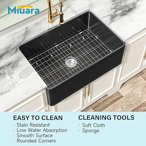 Miniatura 5 de Fregadero negro de granja de 30 pulgadas  Fregadero de cocina con delantal frontal de 30 x 20 x 10 pulgadas, cuenco individual profundo estilo casa