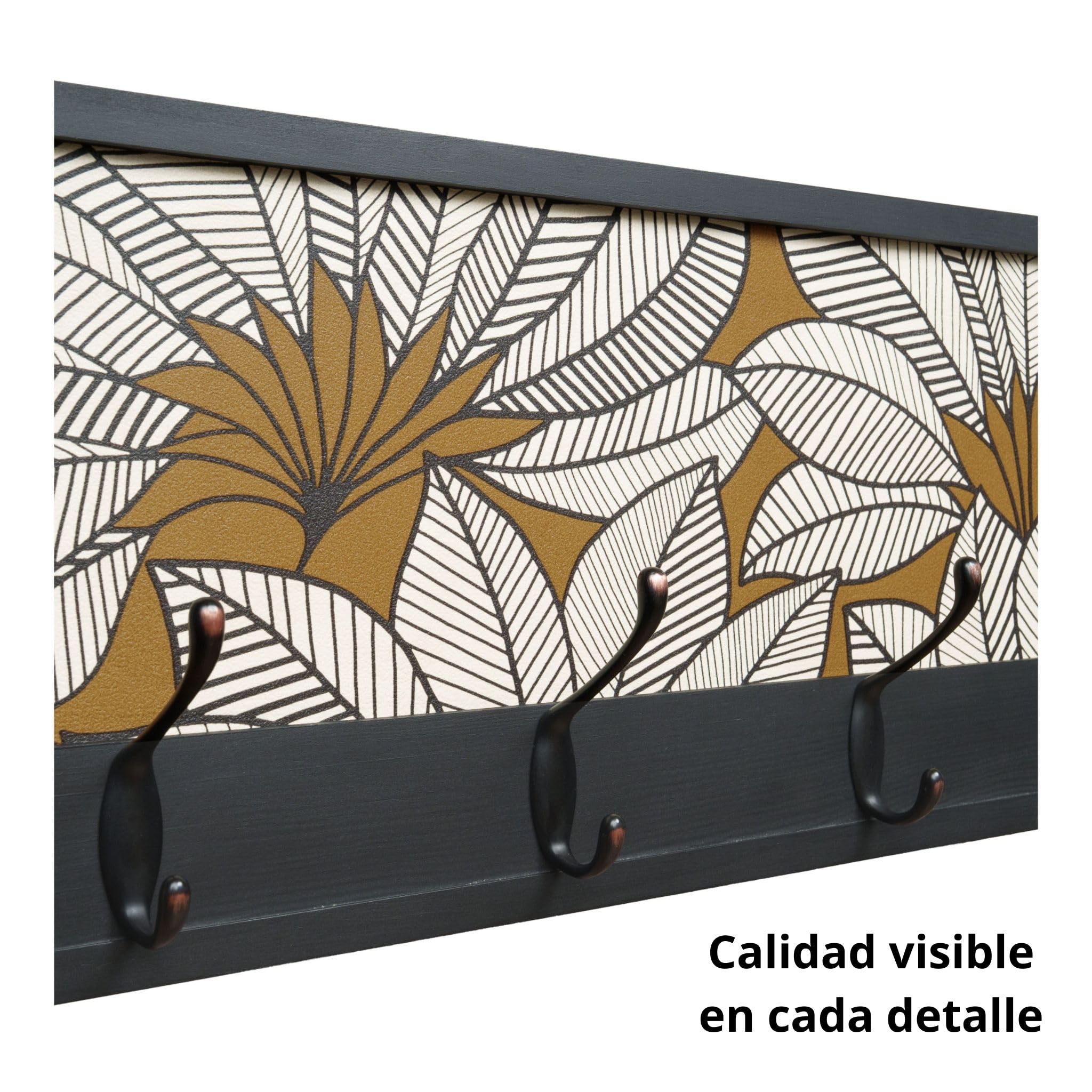 Perchero Pared Madera 52x25cm Minimal Negro 4 Ganchos