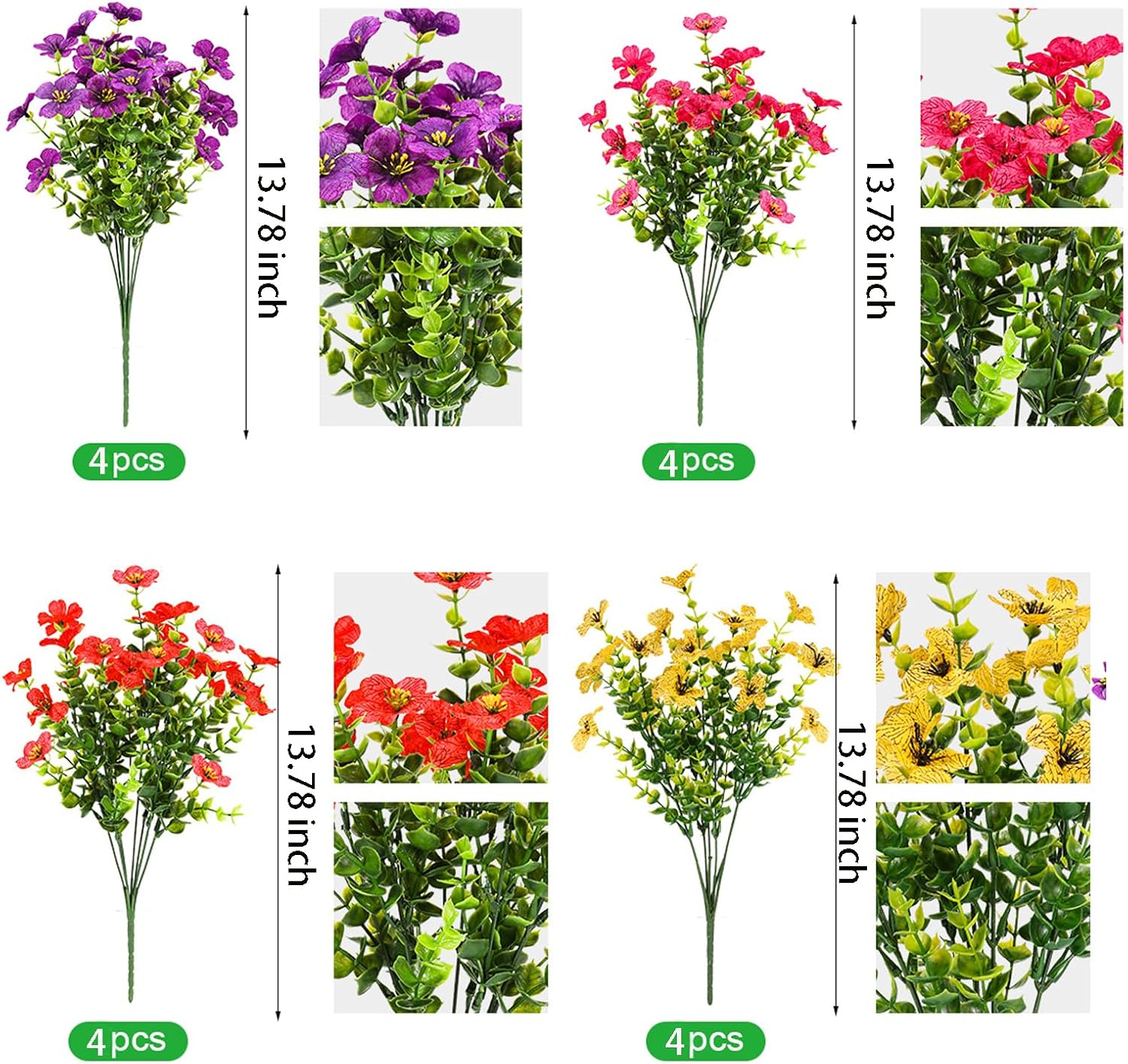 16 Bundles UV-Resistant Artificial Flowers for Outdoors | Fade-Proof Faux Plants for Front Porch & Window Boxes | Zero-Maintenance Home Decor for Busy Homeowners