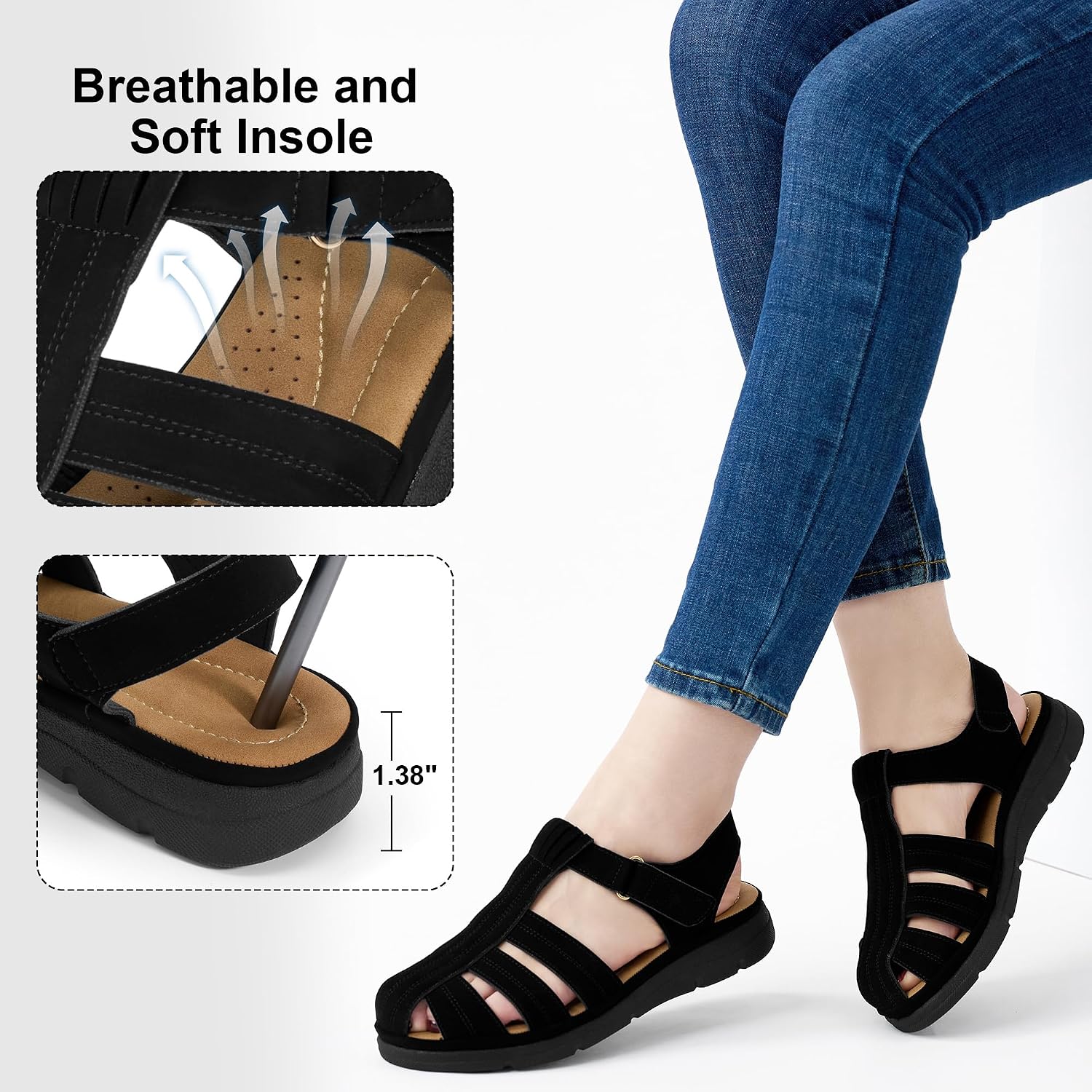 Womens Flat Sandals: 2026 Comfortable Summer Closed Toe Shoes Memory Foam Dressy Fisherman Sandal for Walking Casual Vacation