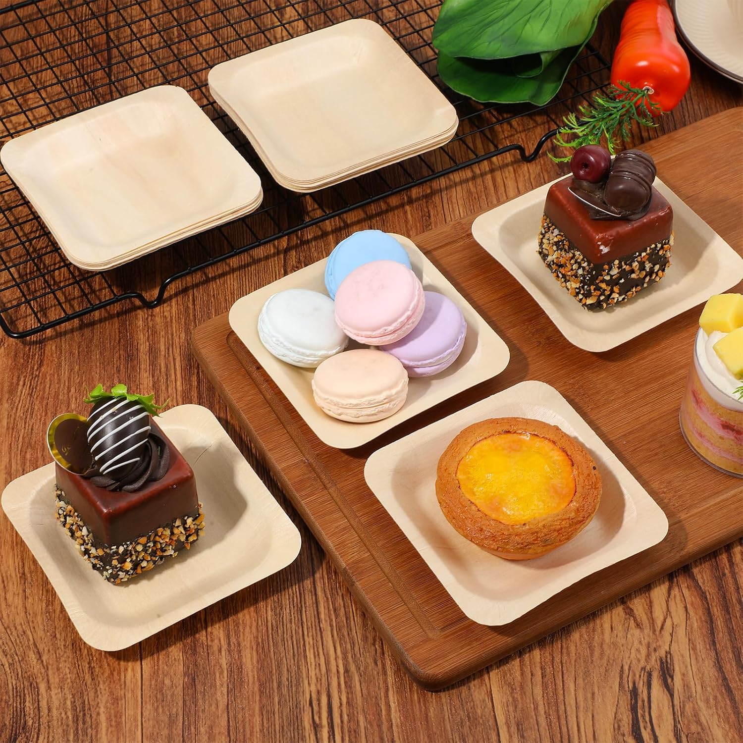 100Pcs Disposable Square Palm Bowls Bulk, Leaf Bowls Bamboo Disposable Plates Dipping Bowl Square Wood Plates for Birthday Party, Wedding Events, Dessert, Appetizer, BBQs, and Parties,4.5x4.5x0.6 Inch