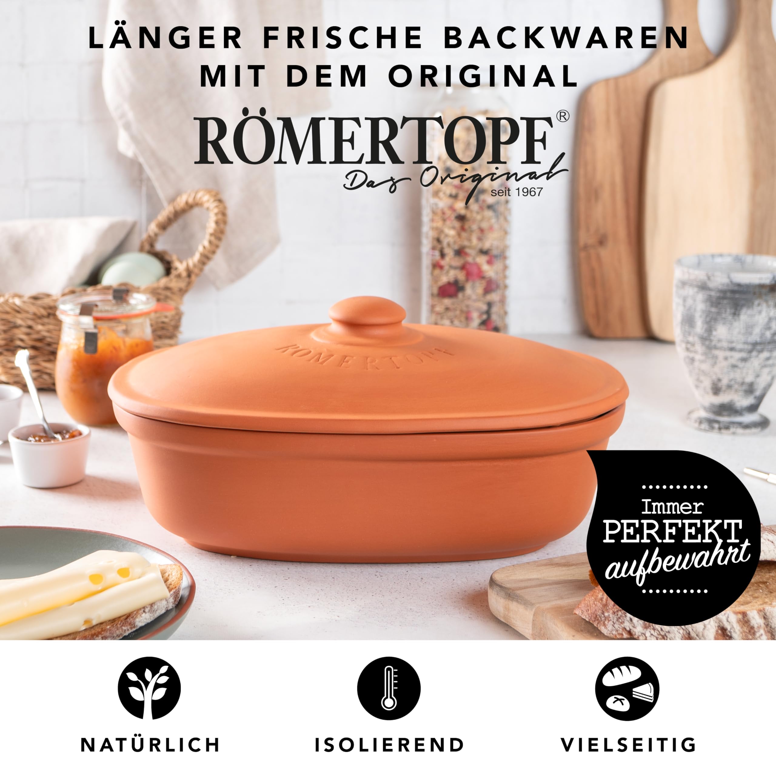Römertopf Pentola per il pane in ceramica e argilla, ideale per conservare pane e dolci, 30 x 21 cm