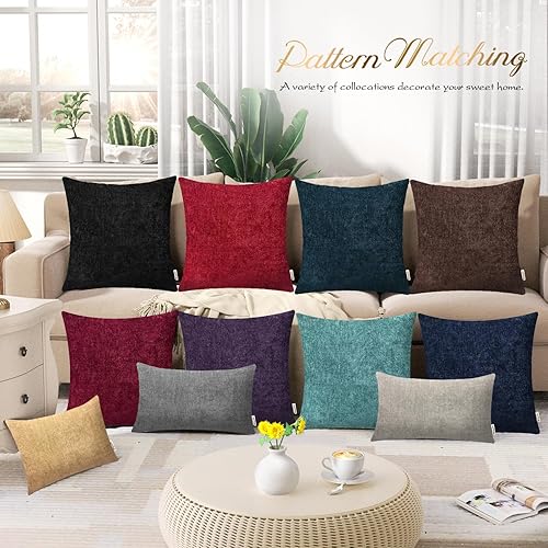 Miniatura 7 de Juego de 2 fundas de almohada acogedoras BRAWARM para sofás, decoración del hogar, de felpilla lisa teñida y a rayas