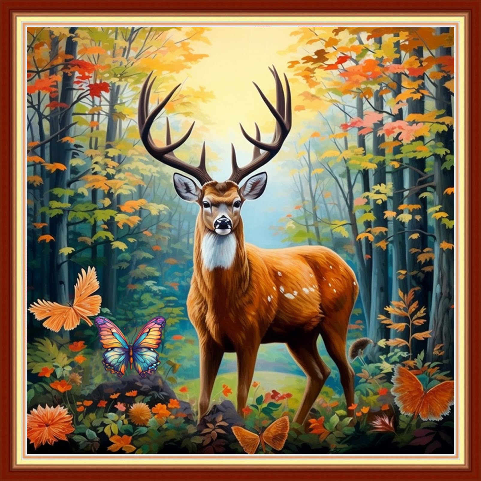 Joyhoor Stamped Cross Stitch Kits for Beginners Needlepoint Kits for Adults Embroidery Kits 11CT Counted Cross Stitch Kits Printed Embroidery Pattern-Lucky Deer 18x18 inchs